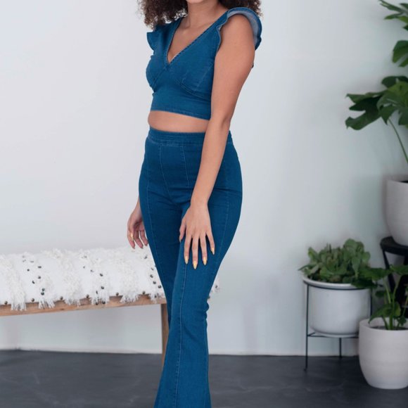 SHOPIRISBASIC One in a Million Denim Crop Top and Flare Pants Set - Picture 6 of 9